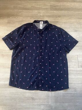 33 Revolutions Button Up Blue Flamingo Light Weight Summer XXL